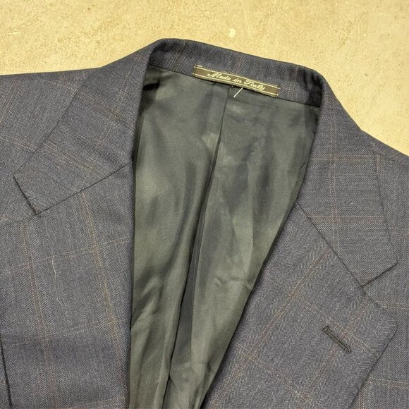 Corneliani Blazer Made in Italy 100s Wool Sport Coat Windowpane Blue 46 L - Picture 6 of 11